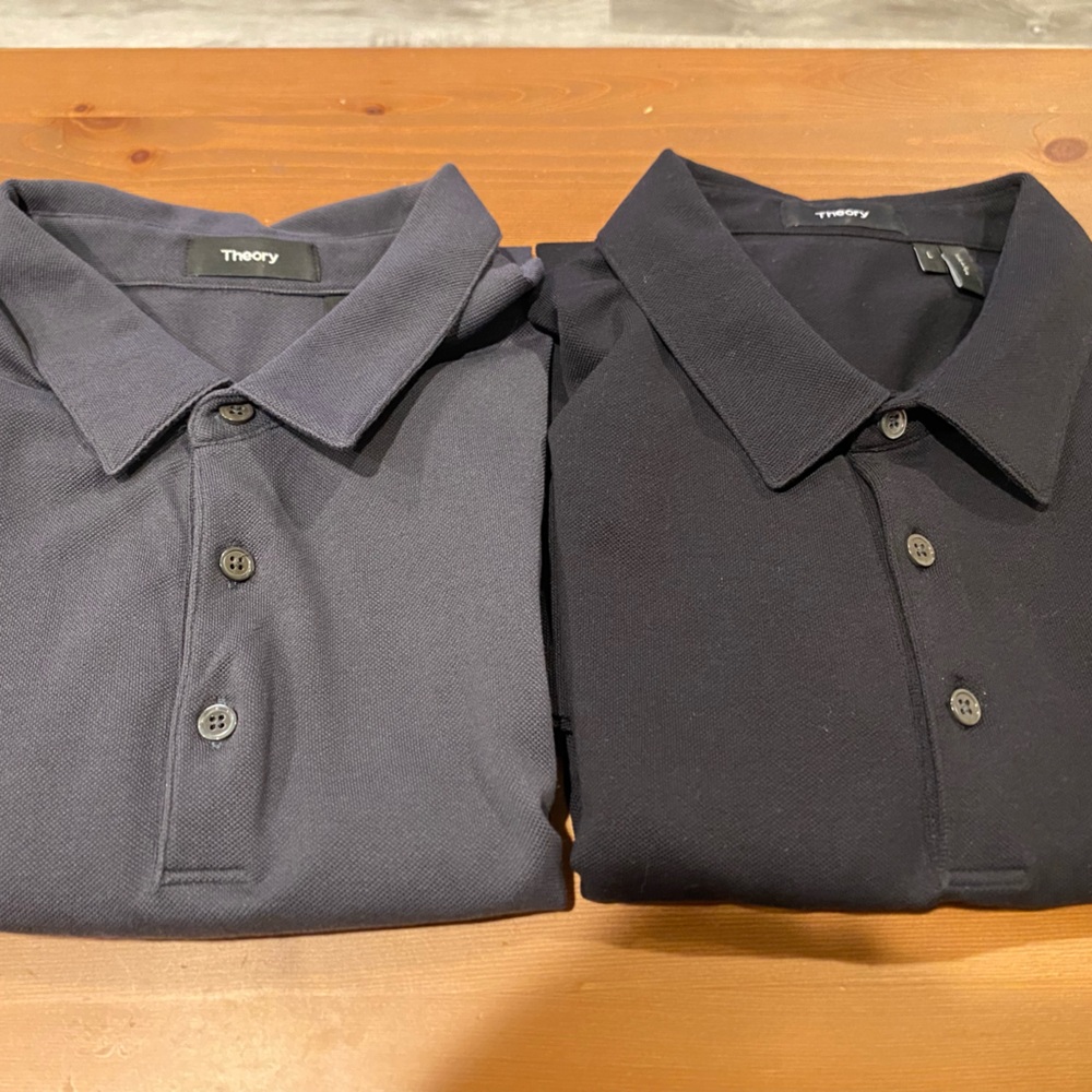 Lot of Two (2) Theory polo shirts . Black and charcoal. Size Large